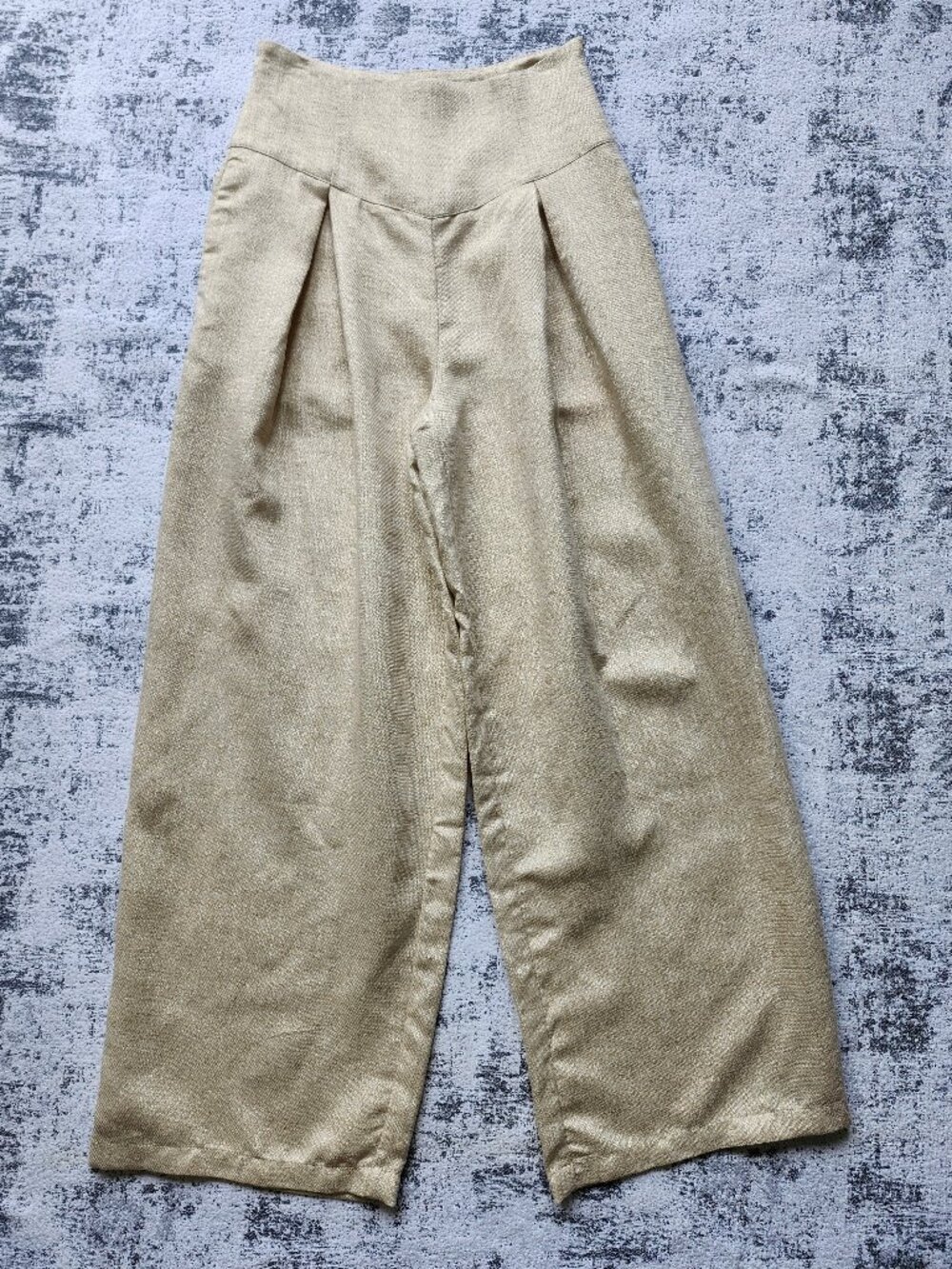Commense Linen Tencel Gold + Tan High Waist Flare Pants